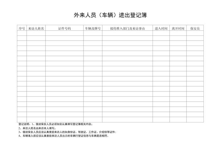 门卫出入登记表门卫出入登记表范本